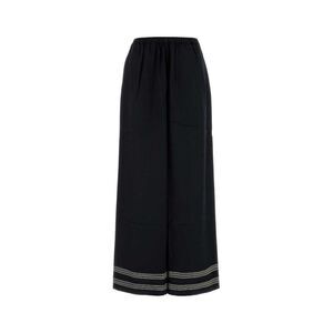 BODE Wide Leg Trousers with Striped Hem Women BLACK Pants